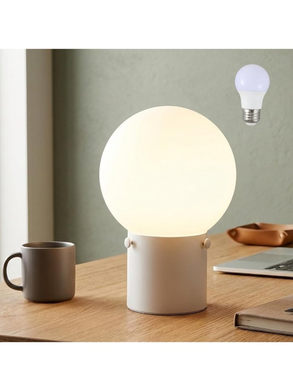 Modern White Table Lamp with Frosted Glass Shade, E26 Base, LED Bulb Included
